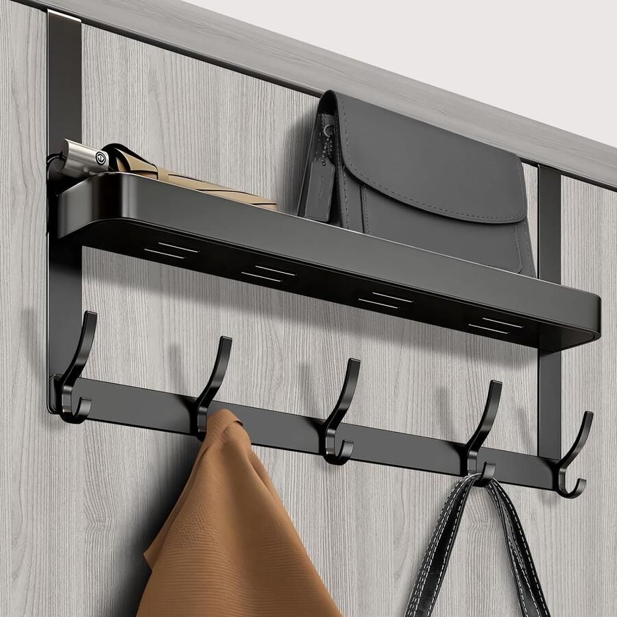 Deurhaken om op te hangen deurhaken met 5 haken deurkapstok om op te hangen zonder boren deurhakenlijst (1 pak zwart)