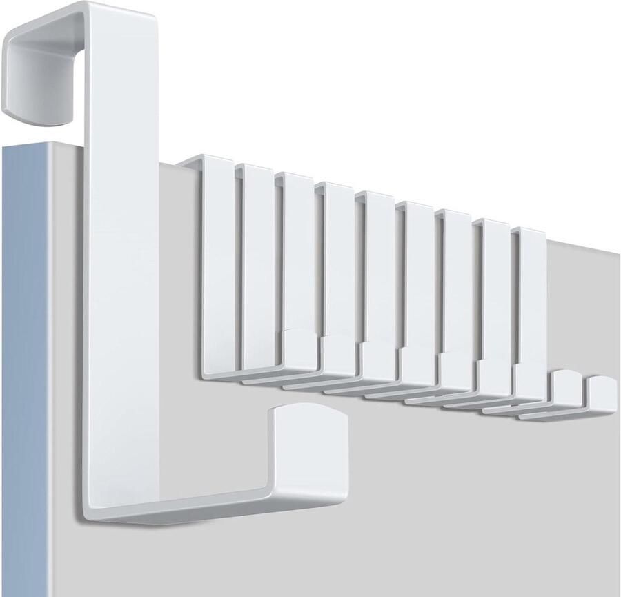 Deurhaken om op te hangen set van 10 kledinghaken roestvrij staal 2-zijdig bruikbaar wit deurkapstok opdekdeur