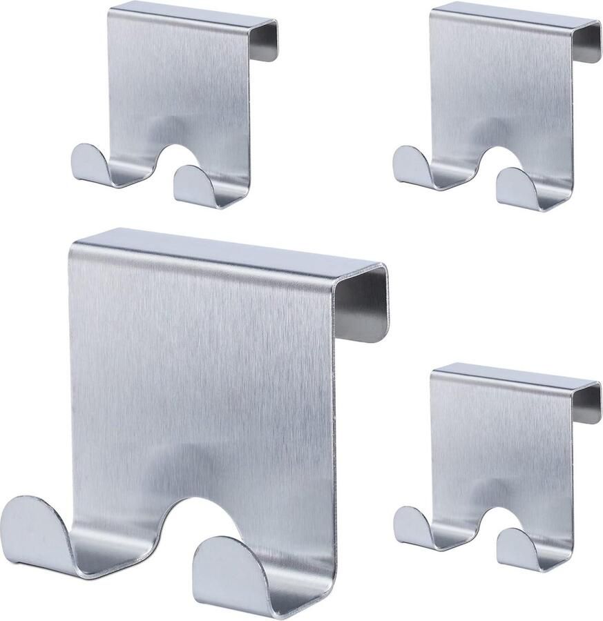Deurhaken RVS 4 stuks zonder boren Ophanghaken voor slaapkamer en keuken HBD 65x7x5 cm zilver