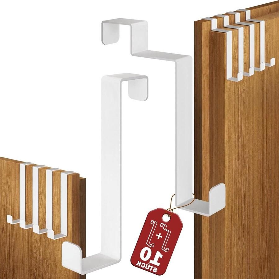 Deurhaken set van 10 stuks wit Standaard kledinghaken voor deur Deurhakenlijst Stabiele deurkapstok