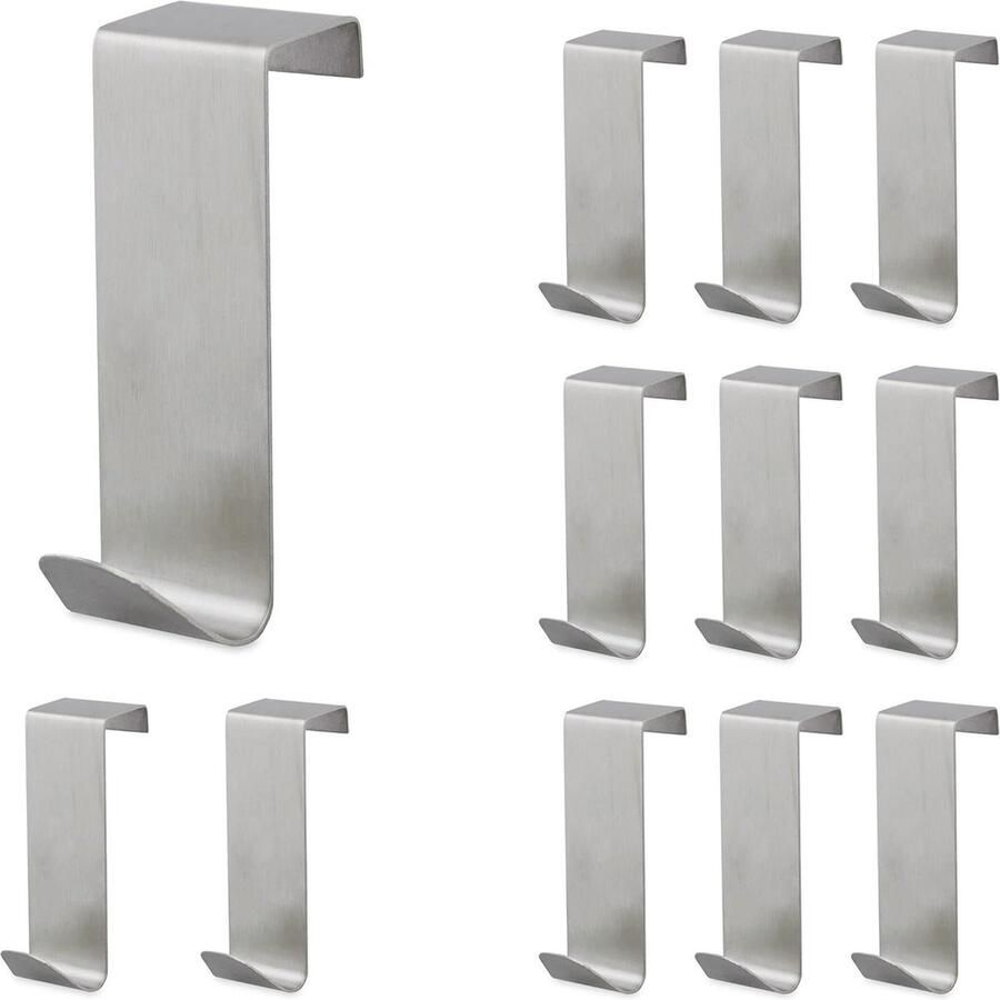 Deurhaken Set van 12 Metalen Ophanghaken voor Deuren en Kasten Deurdiktes tot 2 cm Zilver