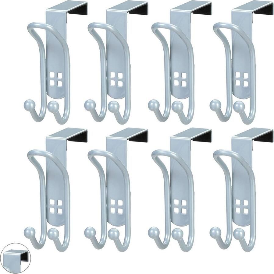 Deurhaken set van 8 Metaal Handdoeken Grootte L 45 cm Zilver Grijs