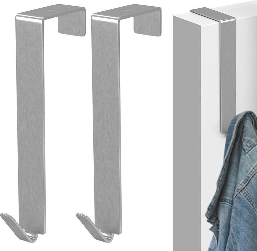 Deurhaken van roestvrij staal 2 stuks premium deurhaken om op te hangen roestvrij staal kledinghaken voor deur met anti- deurkledinghaken garderobehaken voor kastdeur en kamerdeur buiten