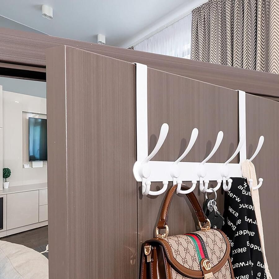Deurhaken van roestvrij staal deurkapstok met 15 haken kledinghaken voor deur zonder boren garderobehaken voor keuken badkamer hal en slaapkamer (wit deurdikte tot 2 1 cm)