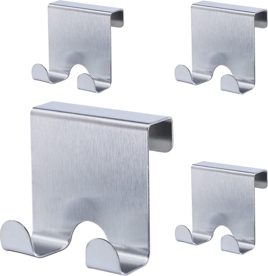 Deurhaken zonder boren 4 stuks RVS ophanghaken voor slaapkamer keuken badkamer HBD 65x7x5 cm zilver