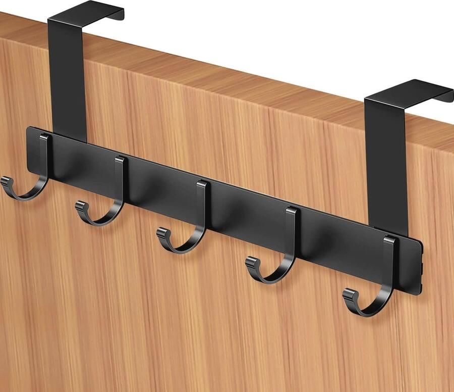 Deurhaken zonder boren met 5 haken Aluminium zwarte haak voor wandbevestiging Kleding- en handdoekhouder