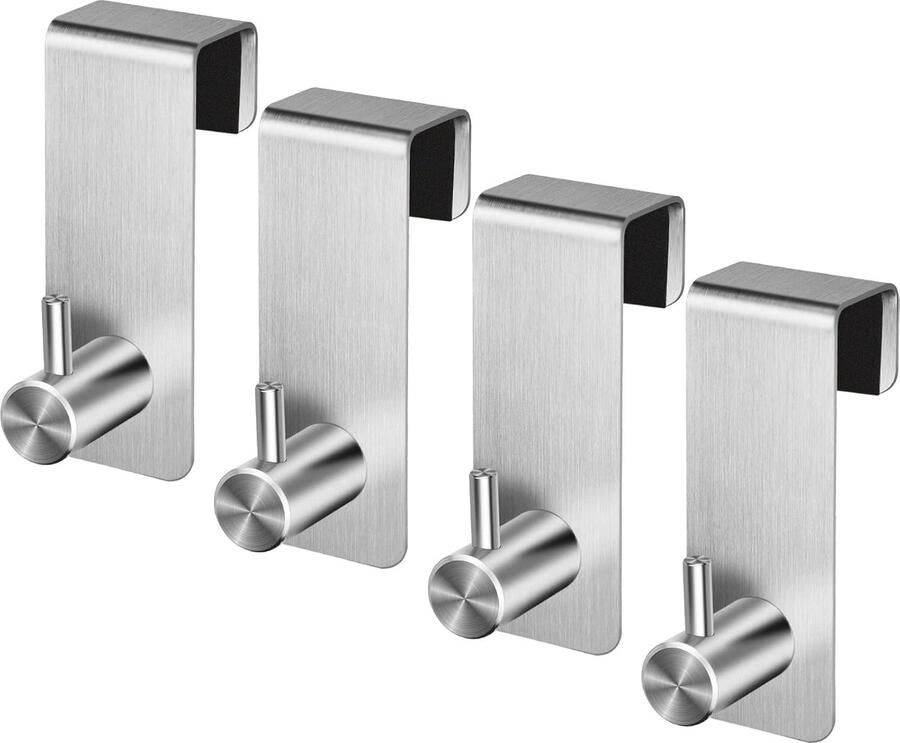 Deurhaken zonder boren Set van 4 roestvrijstalen haken voor een opgeruimd huis