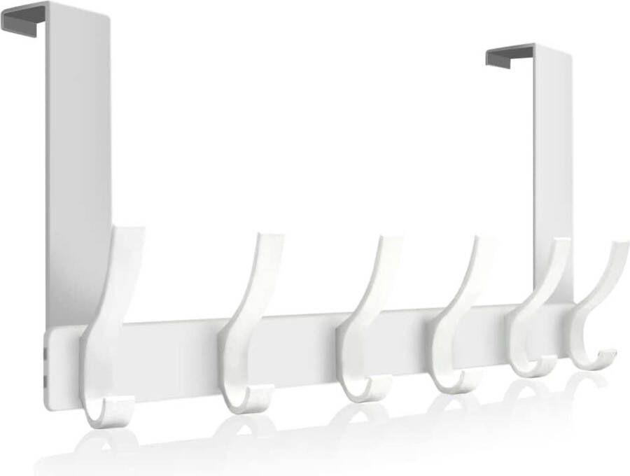 Deurhanger heavy-duty boven de deurhaak en deurhanger voor het ophangen van kleding hoeden handdoeken badjassen jaszakken 12 haken deurhanger voor slaapkamer (wit)