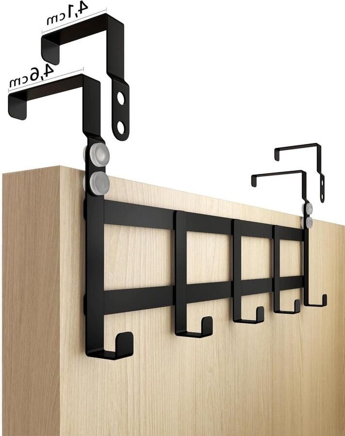 Deurkapstok 41 cm + 46 cm zwart roestvrij staal deurkapstok met hakenlijst