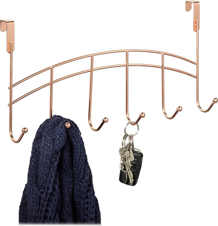 Relaxdays deurkapstok 6 haken hangende kapstok gang slaapkamer badkamer 20 x 40 x 9 cm koper koperen