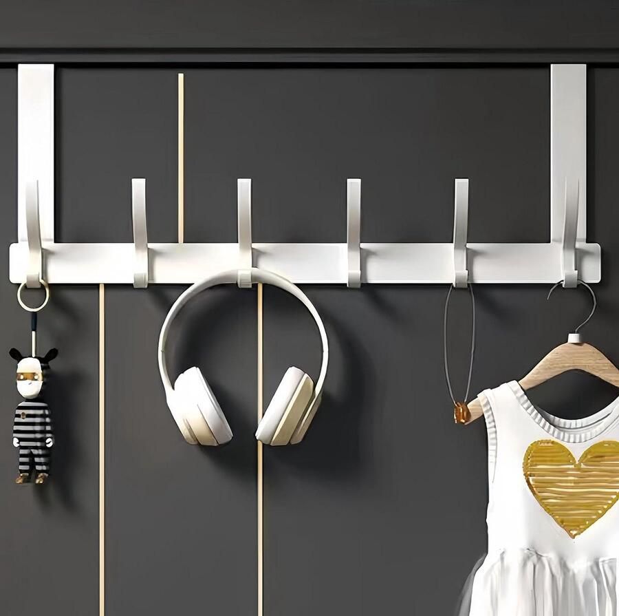 Deurkapstok 6 Haken Over de Deur Praktisch Over Deur Hanger Binnenkant Ruimtebesparende Mat Wit deurkapstok opdekdeur