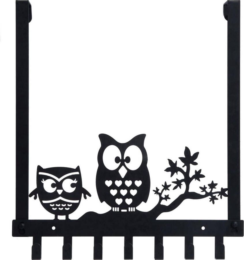 Deurkapstok deurhaak deurhaakrail met 7 haken uildecoratie kledinghaak deur boren niet nodig voor badkamer hal en slaapkamer (haakdeur voor 3-4 5 cm dikke deur) zwart 1