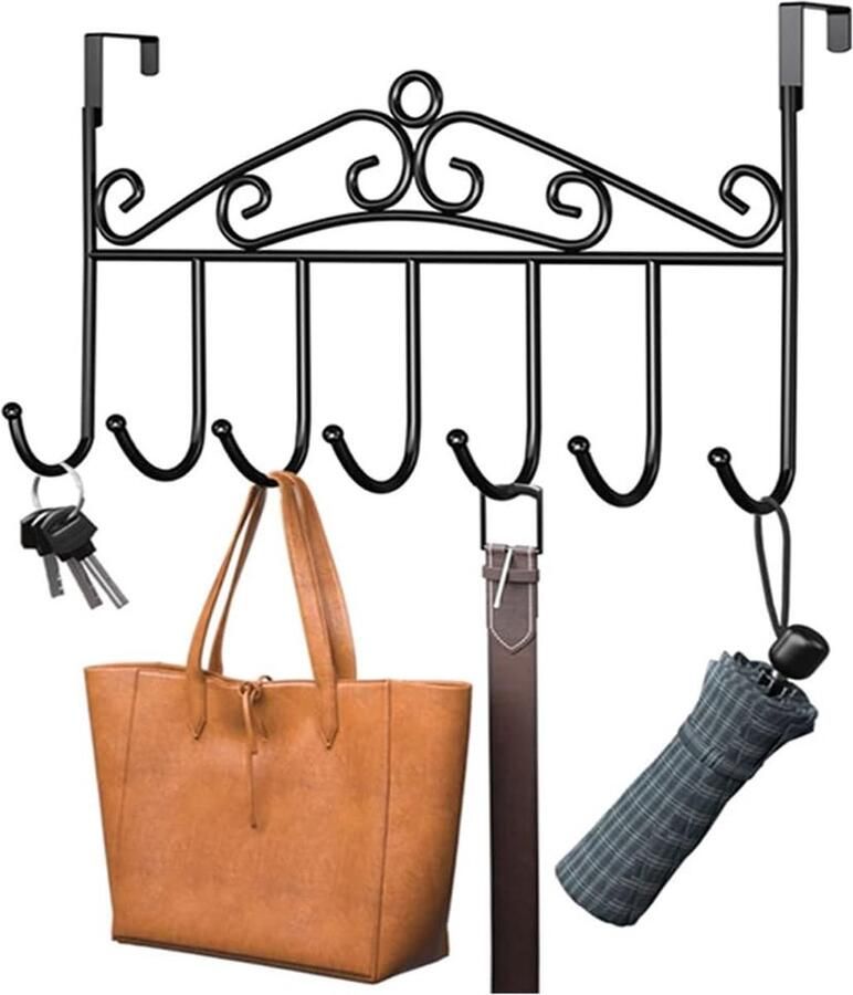 Deurkapstok Deurkledinghaken Handdoekhouder Wandkapstok Deurhaak Deurhanger Deur Kapstok Hangend Ophanghaak Met 7 Haken Voor 4 8 Cm Dikke Deuren Voor Handdoek En Kleding Metaal Zwart