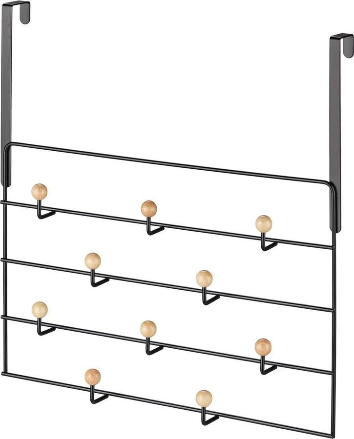 Deurkapstok met 10 haken Deurgarderobe om op te hangen Deuren van 4 cm Slaapkamer of hal Zwart natuur Stijlvol design