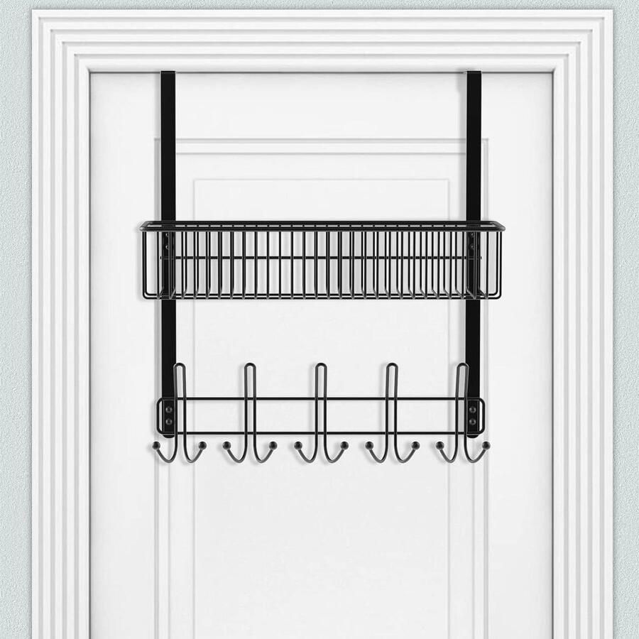 Deurkapstok met 15 haken en opbergmand van gaas Jassen ophangen Thuisopslag