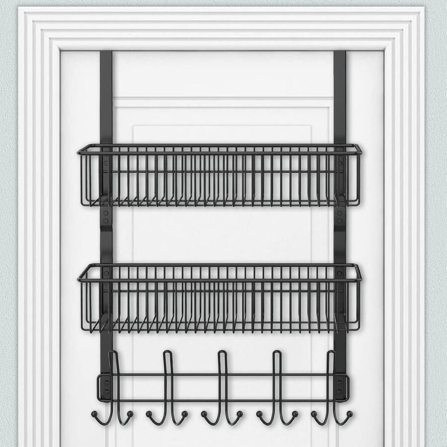 Deurkapstok met 15 haken ruimtebesparend zwarte draadmand