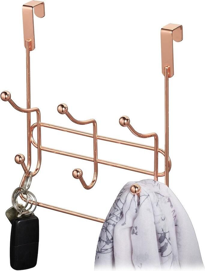 3 dubbelhaken nobele hakenlijst voor deur metaal HBD 235 x 205 x 95 cm koper Deurkapstok