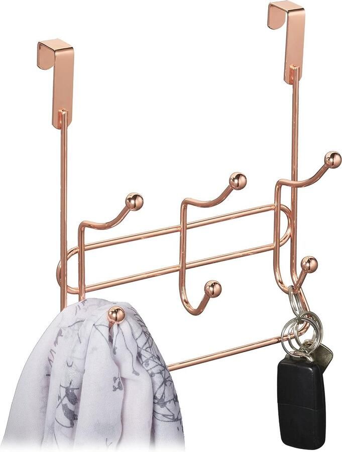 Deurkapstok met 3 Dubbelhaken Moderne Metalen Hakenlijst voor Deur Koperkleurig