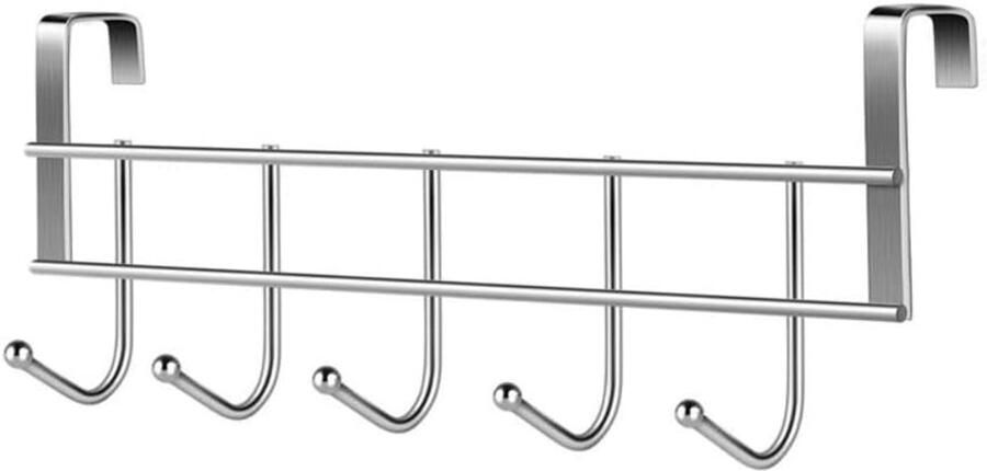 Deurkapstok met 5 Haken Kapstok Op de deur Kledingrek Op de deur handdoekhouder Voor Kleding jassen handdoek of Overige accessoires Ophangen Ijzer Zilver 23.5*8.5*2.5 cm