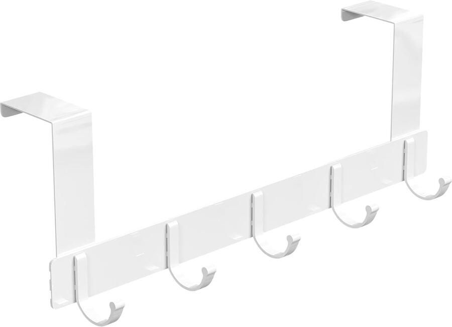 Deurkapstok met 5 haken kledinghaken voor de deur zonder boren deurhaken voor keuken badkamer woonkamer en hal (wit)