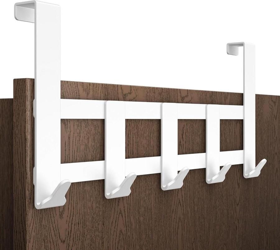 Premium deurkapstok wit 5 haken extreem belastbaar kledinghaken hoogwaardig deurkapstok opdekdeur
