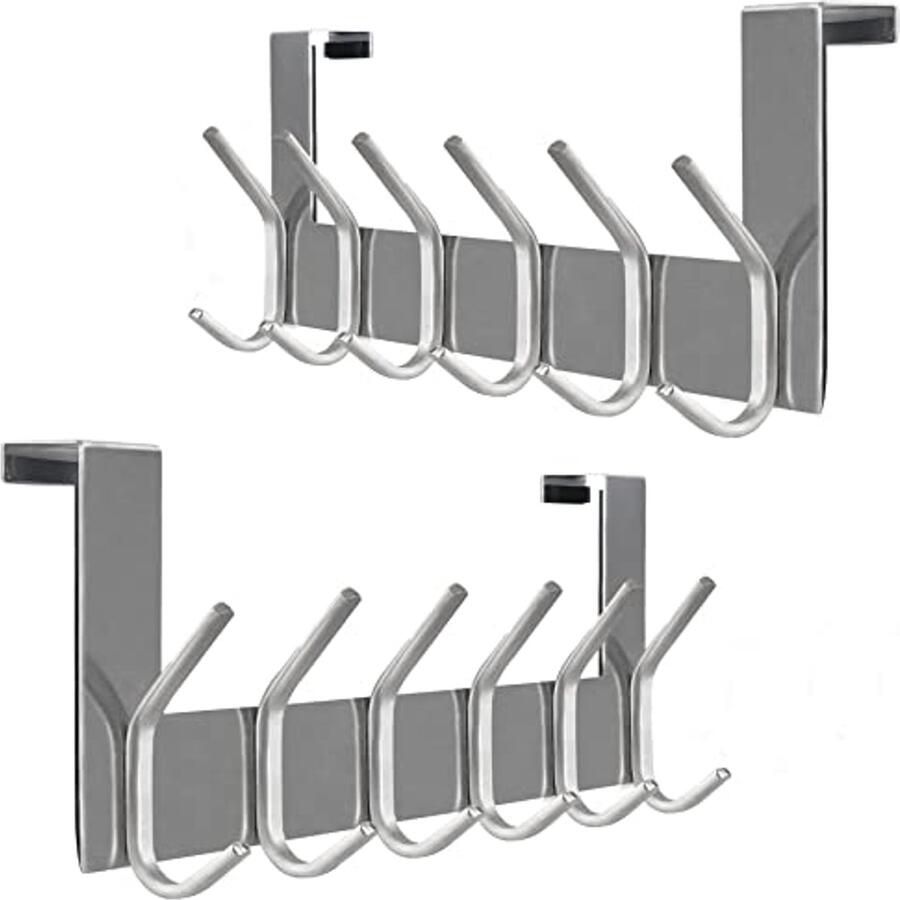Deurkapstok met 6 Haken Bevestiging zonder Boren Geschikt voor Keuken Badkamer en Woonkamer