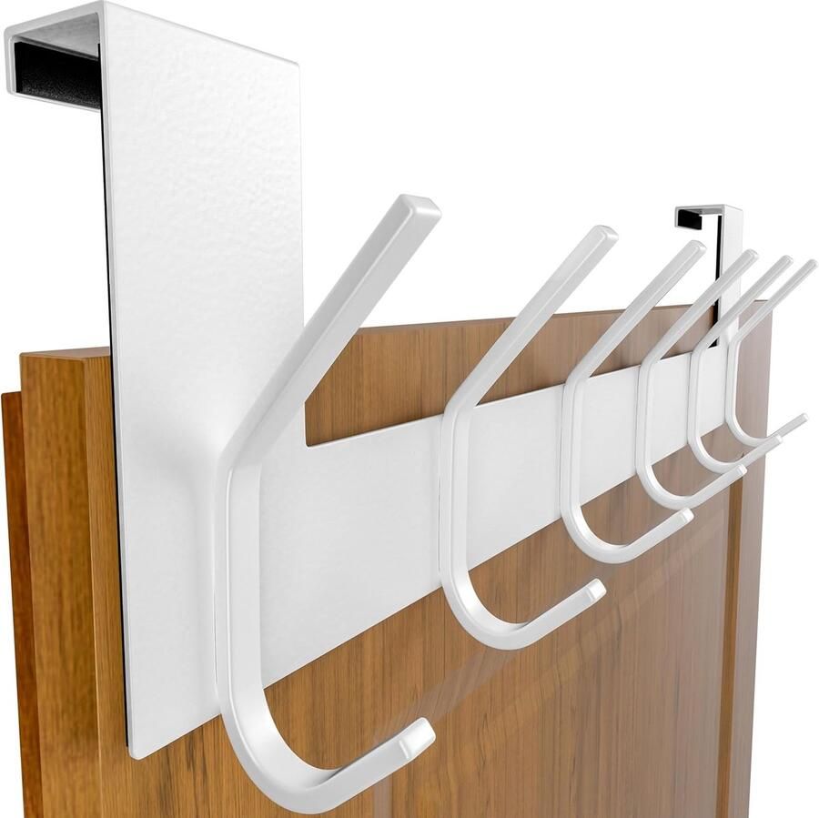Deurkapstok met 6 haken deurhaken om op te hangen zonder boren kledinghaken voor keuken badkamer woonkamer en hal wit