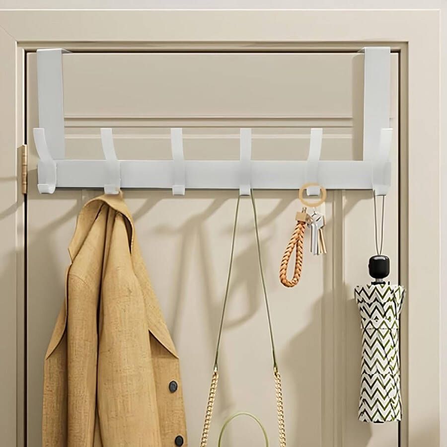 Deurkapstok met 6 haken roestvrijstalen kledinghaak deurhaak om op te hangen praktische deurhaakrail antislip handdoekhouder deurkapstok om op te hangen voor badkamer wit