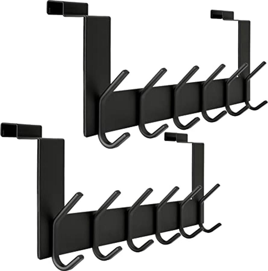 Deurkapstok met 6 haken Ruimtebesparende deurhaken om op te hangen Zwart 2 stuks