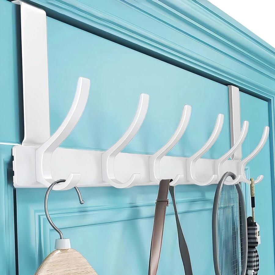 Deurkapstok met 6 Haken Sterke en Duurzame Deurgarderobe voor Kleding en Handdoeken Makkelijk te Installeren zonder Boren