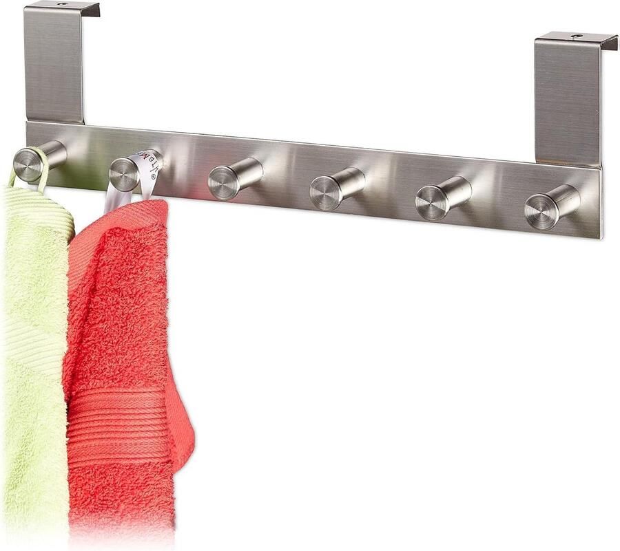 Deurkapstok met 6 haken van RVS Stompe deur tot 4 cm Zilverkleurig