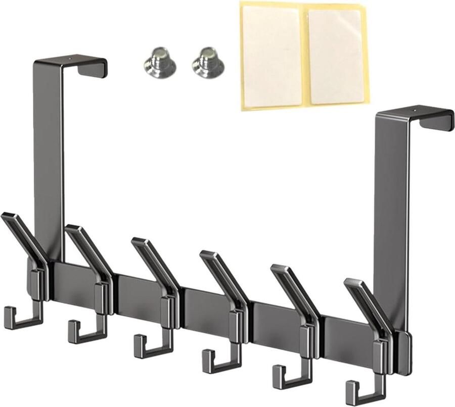 Deurkapstok met 6 haken zonder boren Grijs-zwart Ruimtebesparende deurhakenlijst voor badkamer keuken slaapkamer deurkapstok opdekdeur