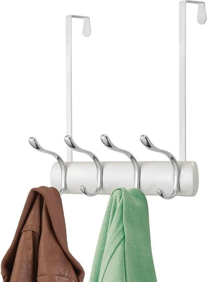 Deurkapstok met 8 haken hangende kledinghaken praktisch en stijlvol voor keuken en gang parelmoerachtig wit chroom