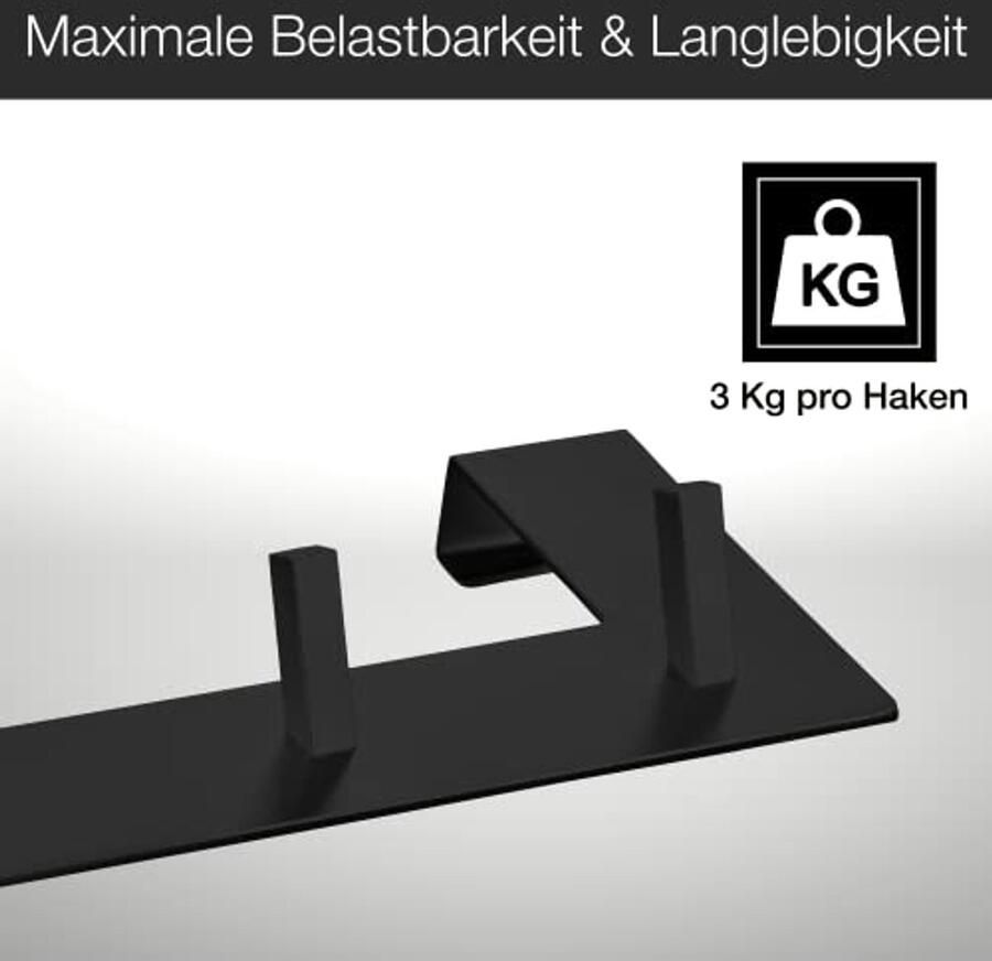 Deurkapstok met Uniek Haakdesign Kledinghaken voor Standaard Deuren tot 2 1 cm Zwart Mat