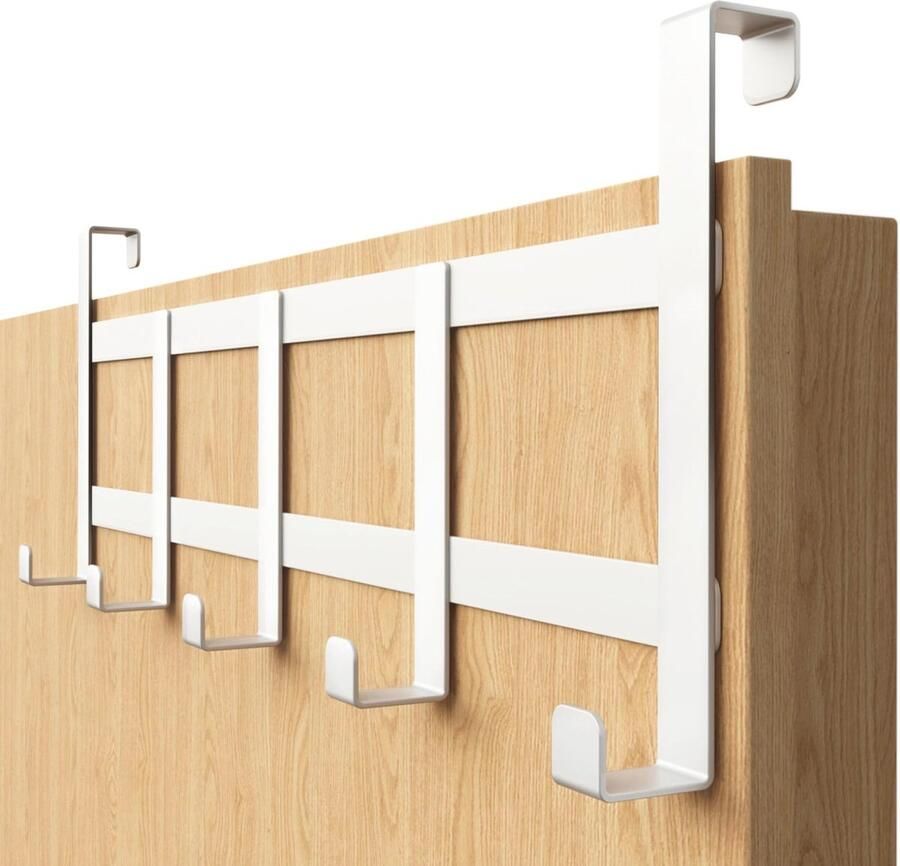 Deurkapstok met Witte Haken voor Deur Ruimtebesparende Jashouder met Antislip Pads