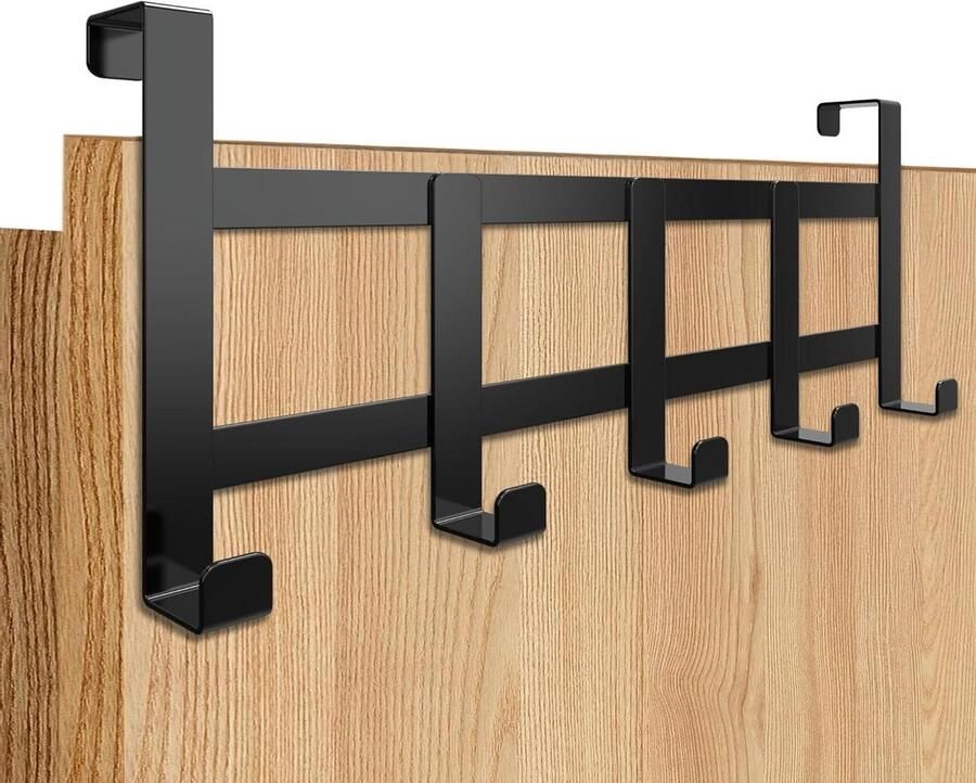 Deurkapstok met zwarte hakenlijst voor op deur antislip en vilten pads praktisch voor kleding