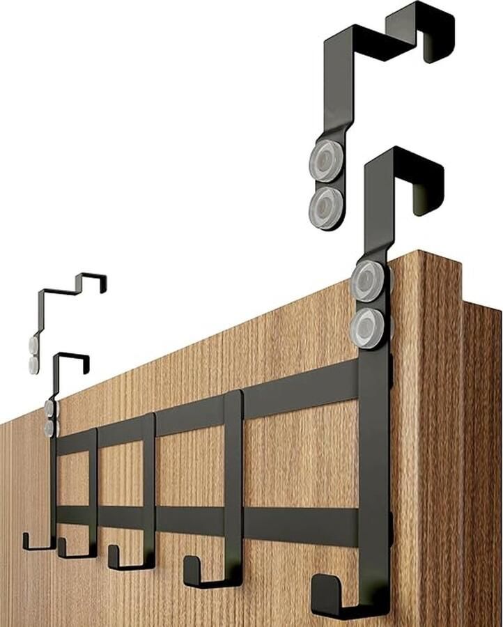 Deurkapstok om op te hangen aan de binnenkant zwarte deurgarderobe voor achterdeur met anti-slip en vilten pads ruimtebesparende deurhaken als kledinghaak voor binnen