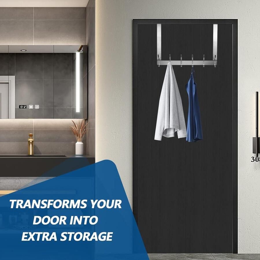 Deurkapstok om op te hangen deurhaken roestvrij staal met 6 dubbele haken kledinghaken voor deur zonder boren handdoekhouder deur (dikte 2 1 cm zilver)