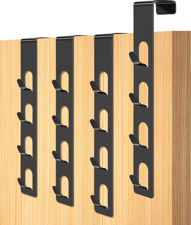 Deurkapstok om op te hangen deurhaken set van 4 deurkapstokken boren niet nodig over de deur verticale deurhaakstrip kapstokhaak met 4 haken voor hoeden jassen badjassen sjaals (zwart)