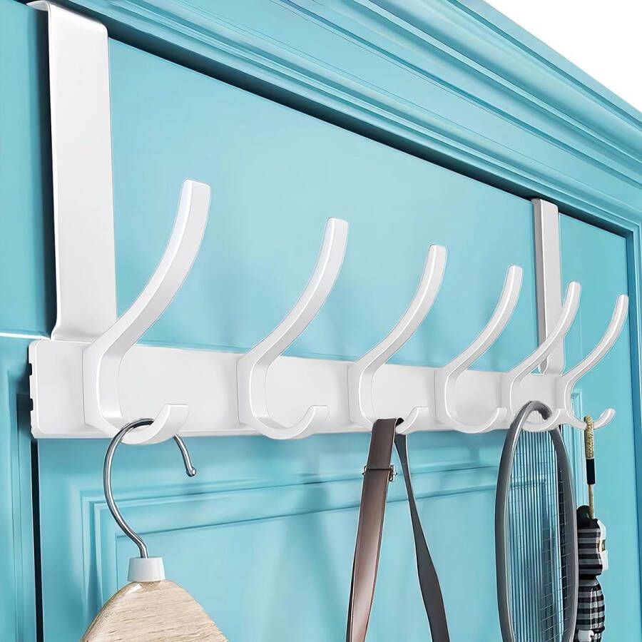 Deurkapstok om op te hangen mat witte deurhaak raildeurhaak om op te hangen praktische kledinghaak deurhanddoekhouder deur deurhanger zonder boren Deurhaken voor kledingkast badkamer (6