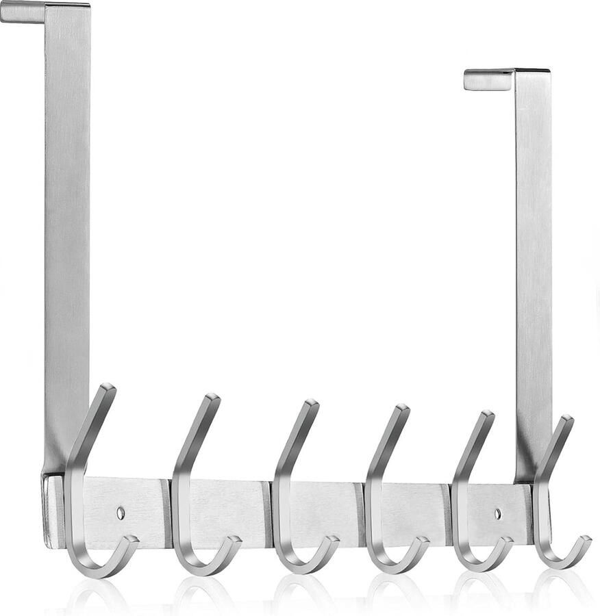 Deurkapstok om op te hangen roestvrij staal deurgarderobe zonder boren kledinghaken deur voor Duitse deuren deurhaaklijst roestvrij staal met 6 haken voor keuken badkamer (zilver dikte 4 5 cm)