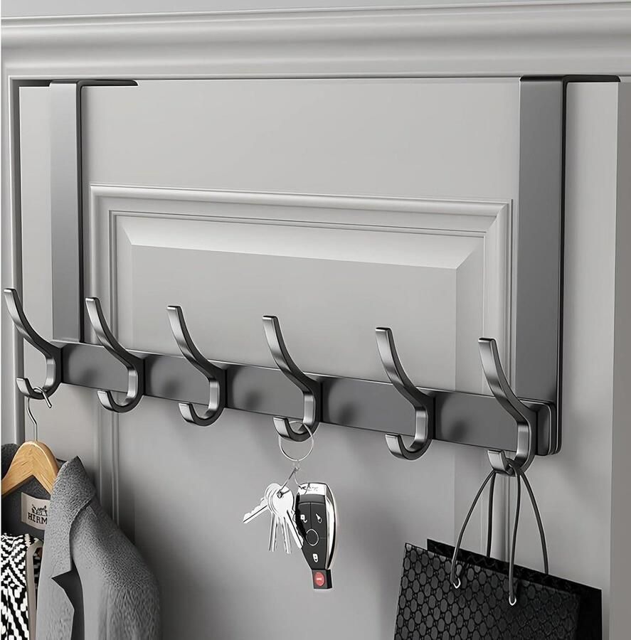 Deurkapstok om op te Hangen Stabiele Deurhakenlijst 6 Haken Deurhaken voor Binnenkant Deur Ruimtebesparende Kledinghaken Deur voor Badkamer Slaapkamer