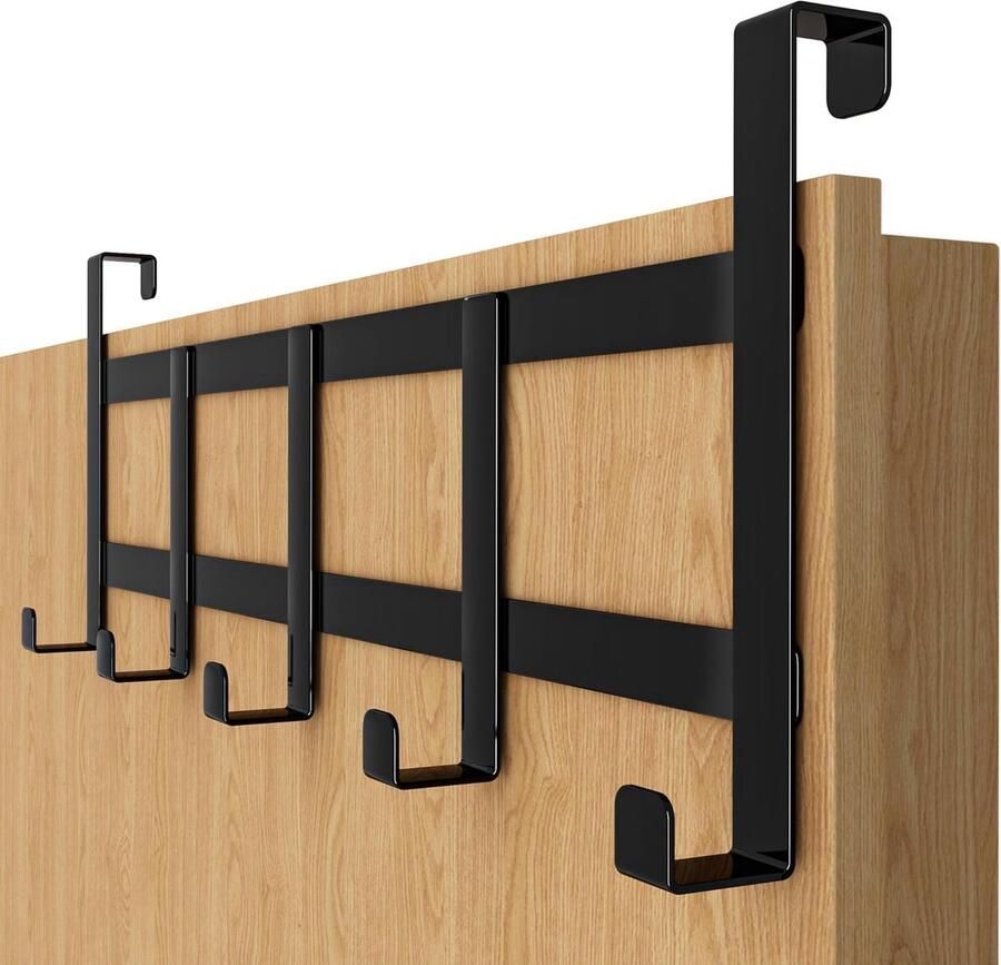 Deurkapstok om op te hangen zwarte hakenlijst om op te hangen aan een deur met antislip- en vilten pads praktisch als kledinghaken voor op de deur