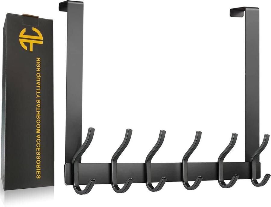 Deurkapstok op te hangen Roestvrij Staal 6 Dubbele Haken Kledinghaken Handdoekhouder Zwart Dikte 21 cm