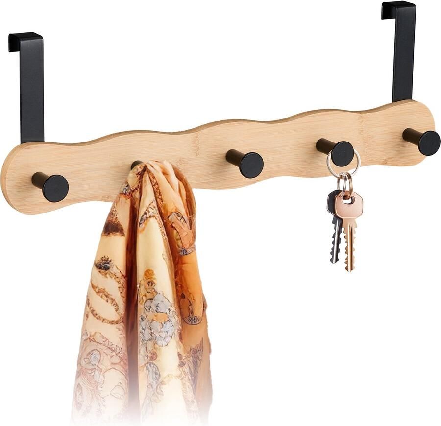 Deurkapstok opdekdeur met 5 haken voor 2 cm bamboe