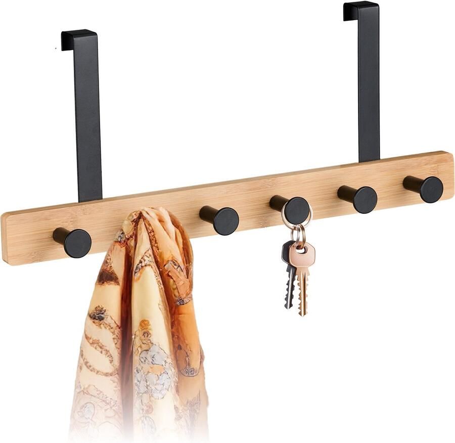 Deurkapstok opdekdeur met 6 haken voor 2 cm hangend