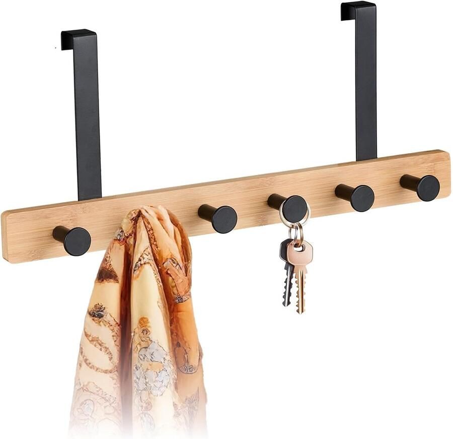 Deurkapstok Ruimtebesparend 1 stuk Bamboe en staal 17 x 40 x 7 cm