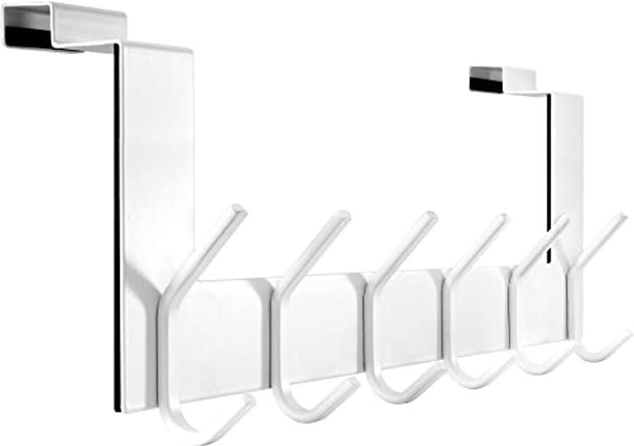 Deurkapstok van roestvrij staal met 6 haken Wit