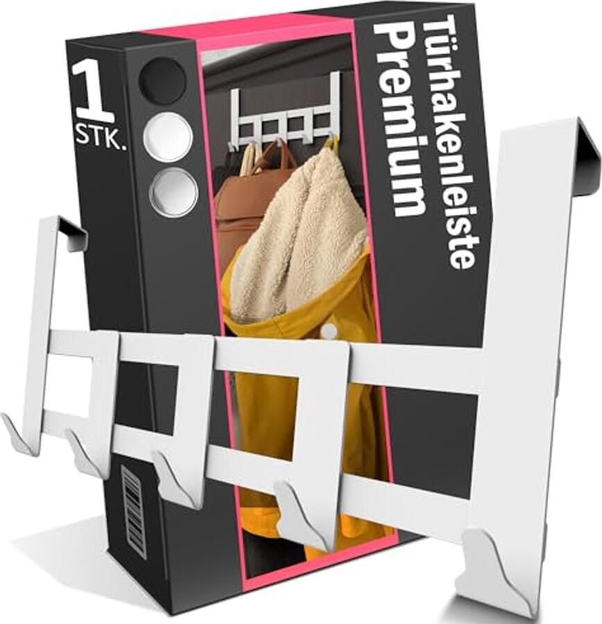 Deurkapstok Wit met 5 Haken Roestvrij Staal Voor Hoofdingang Badkamer en Kantoor