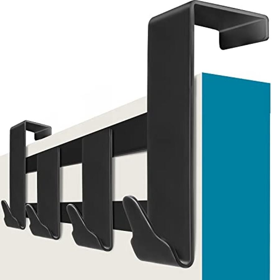 Deurkapstok XXL Zwart met Antislip Pads Stabiele Kledinghaken voor Deur